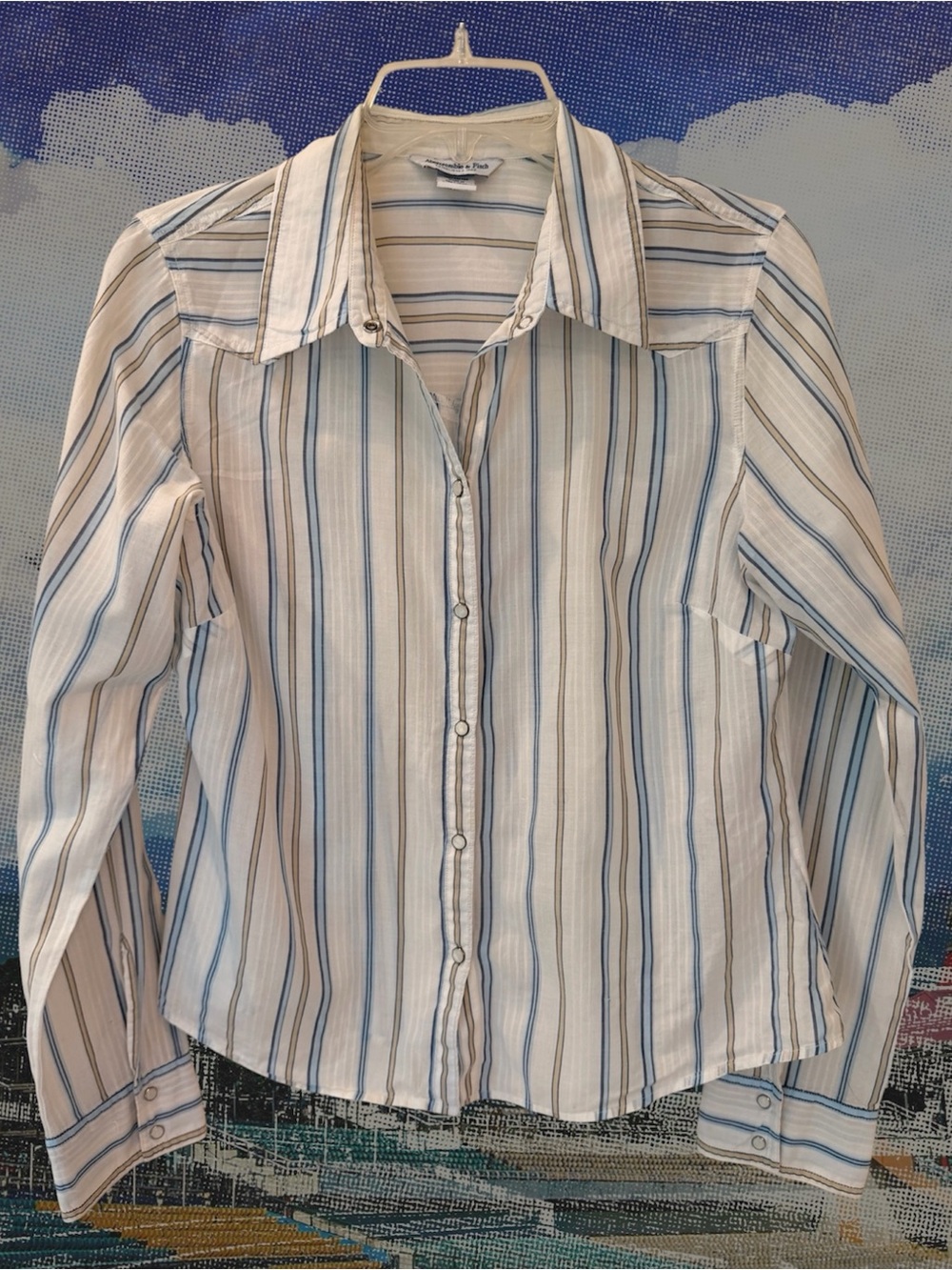 Abercrombie & Fitch western cut cotton shirt with snaps, long sleeve, Sz S - Picture 1 of 14